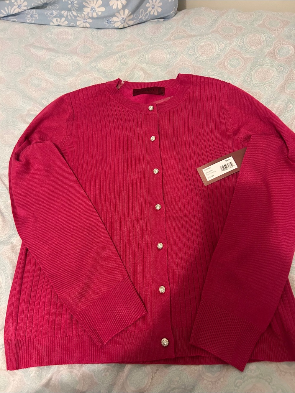 Love Scarlett Women’s Fuchsia Button-Front Ribbed Cardigan Sweater size s
